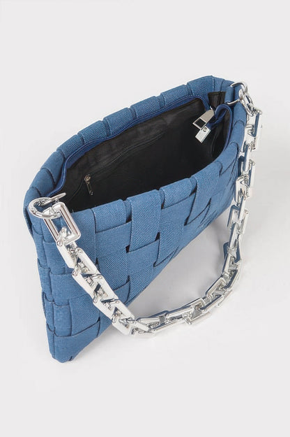 Denim Braided Chain Shoulder Bag - Tigbul's Variety Fashion Shop
