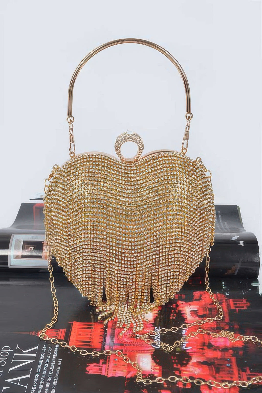 Rhinestone Fringe Heart Shape Party Bag - Tigbul's Variety Fashion Shop
