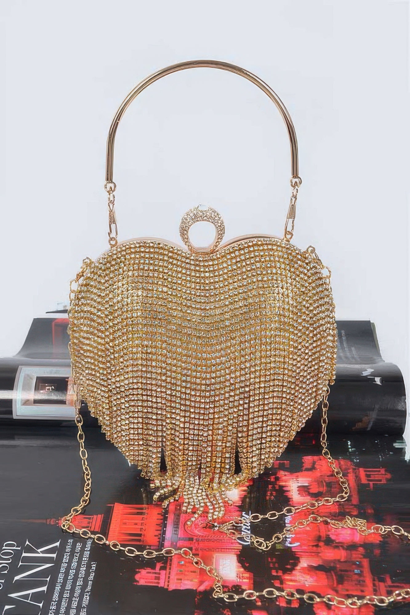 Rhinestone Fringe Heart Shape Party Bag - Tigbul's Variety Fashion Shop