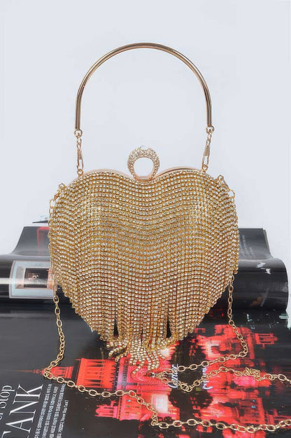 Rhinestone Fringe Heart Shape Party Bag - Tigbul's Variety Fashion Shop