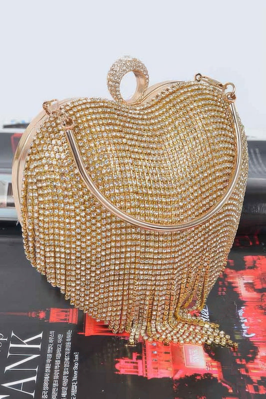 Rhinestone Fringe Heart Shape Party Bag - Tigbul's Variety Fashion Shop