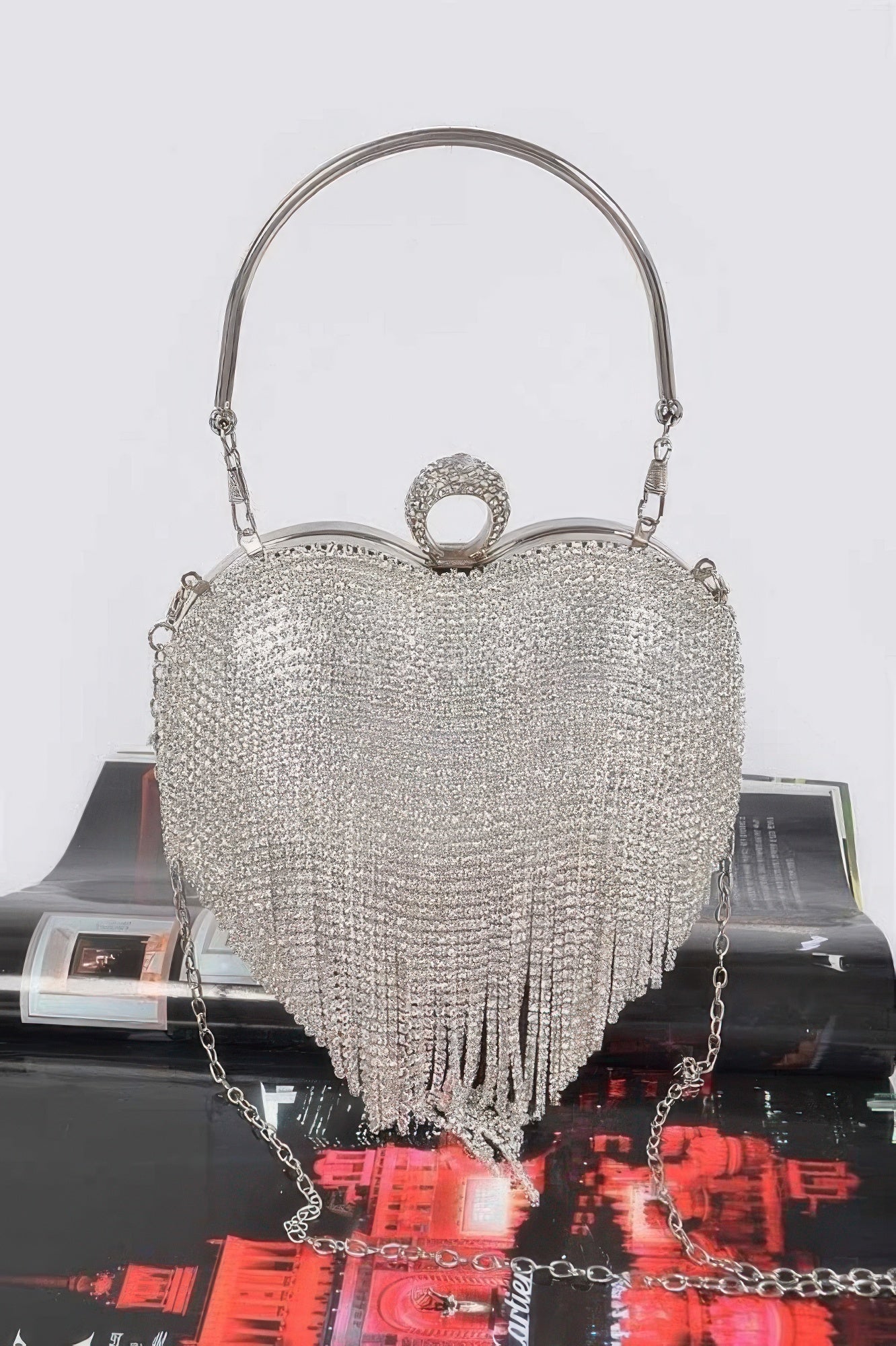 Rhinestone Fringe Heart Shape Party Bag - Tigbul's Variety Fashion Shop