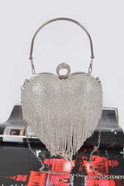 Rhinestone Fringe Heart Shape Party Bag - Tigbul's Variety Fashion Shop