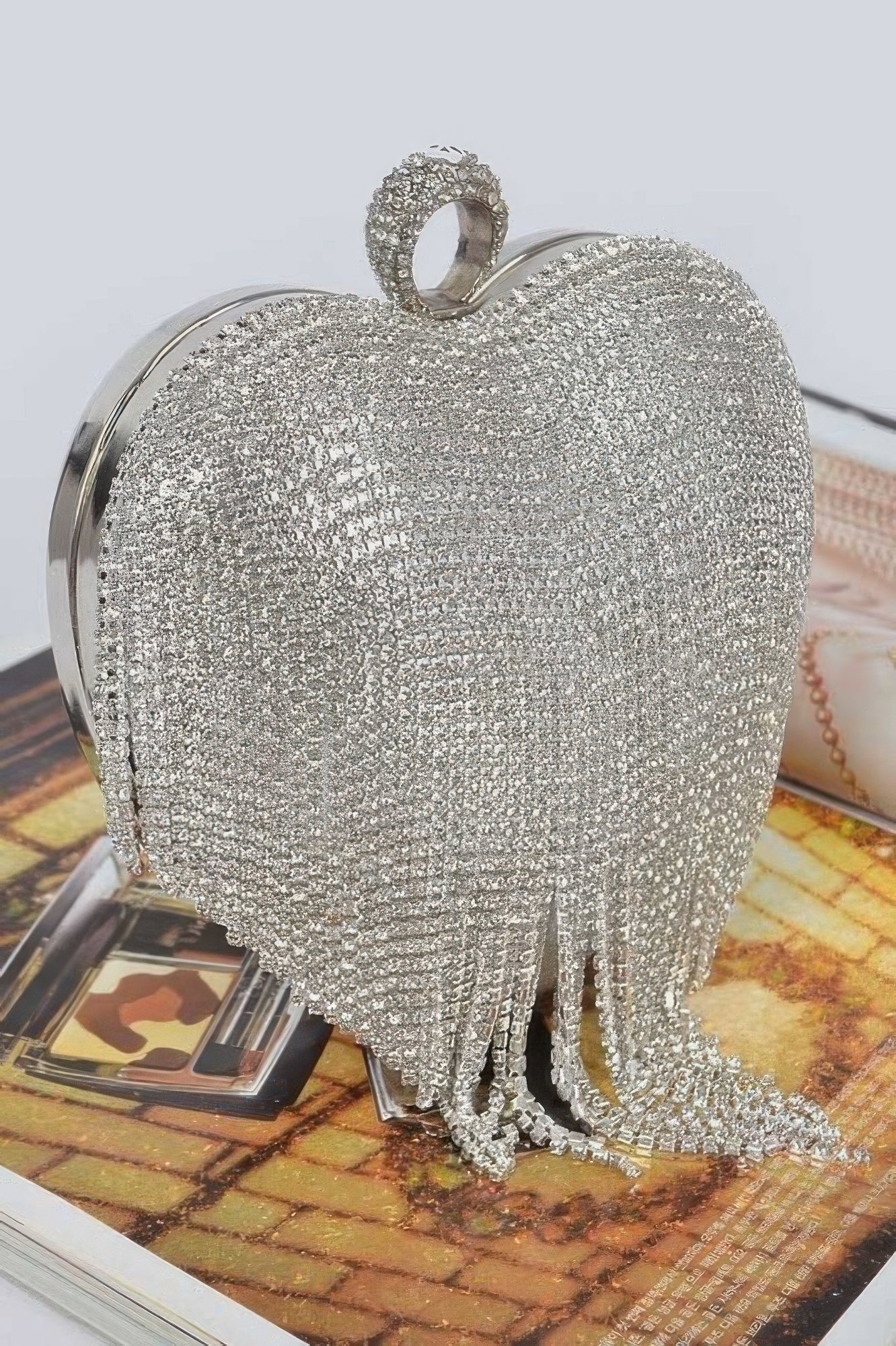 Rhinestone Fringe Heart Shape Party Bag - Tigbul's Variety Fashion Shop