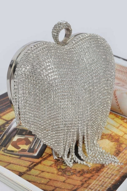 Rhinestone Fringe Heart Shape Party Bag - Tigbul's Variety Fashion Shop