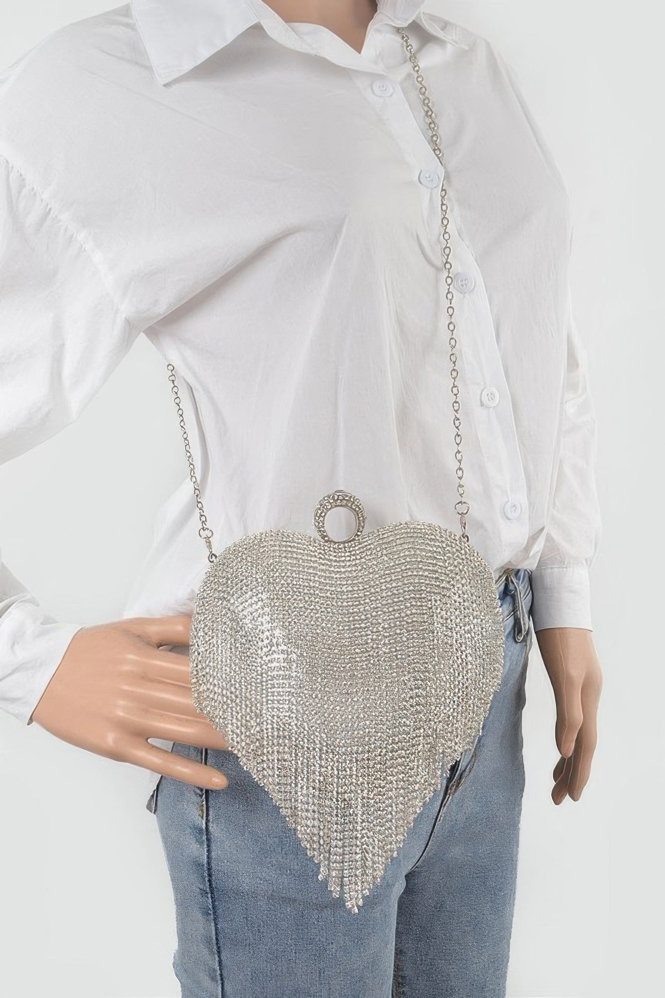 Rhinestone Fringe Heart Shape Party Bag - Tigbul's Variety Fashion Shop
