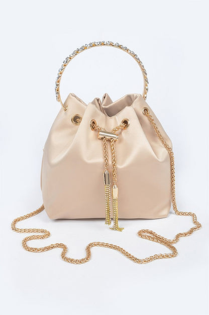Rhinestone Top Handle Satin Bucket Bag - Tigbul's Variety Fashion Shop
