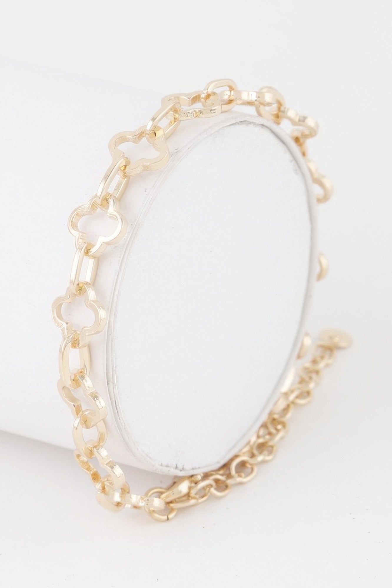 Clover link chain bracelet, gold-tone four-leaf clover links with hinged clasp