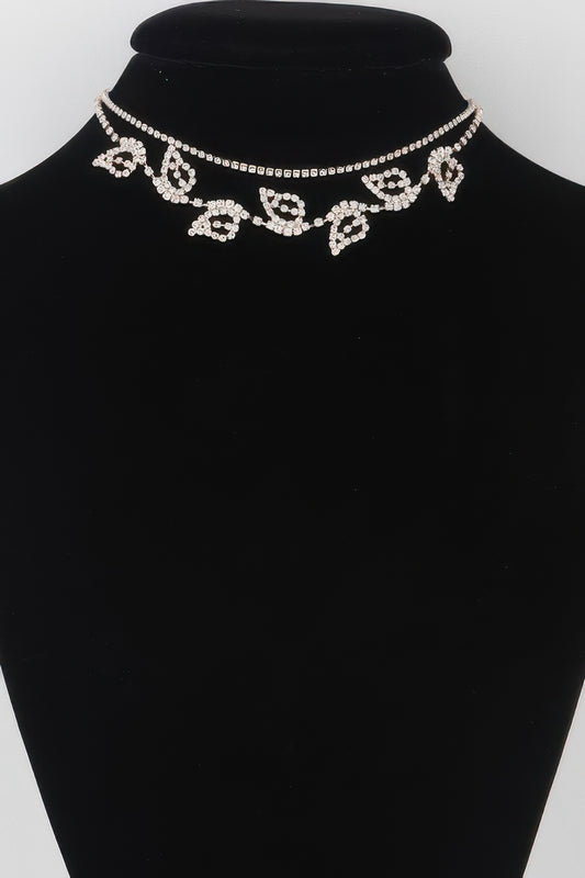 Rhinestone Leafs Choker Necklace - Tigbul's Variety Fashion Shop