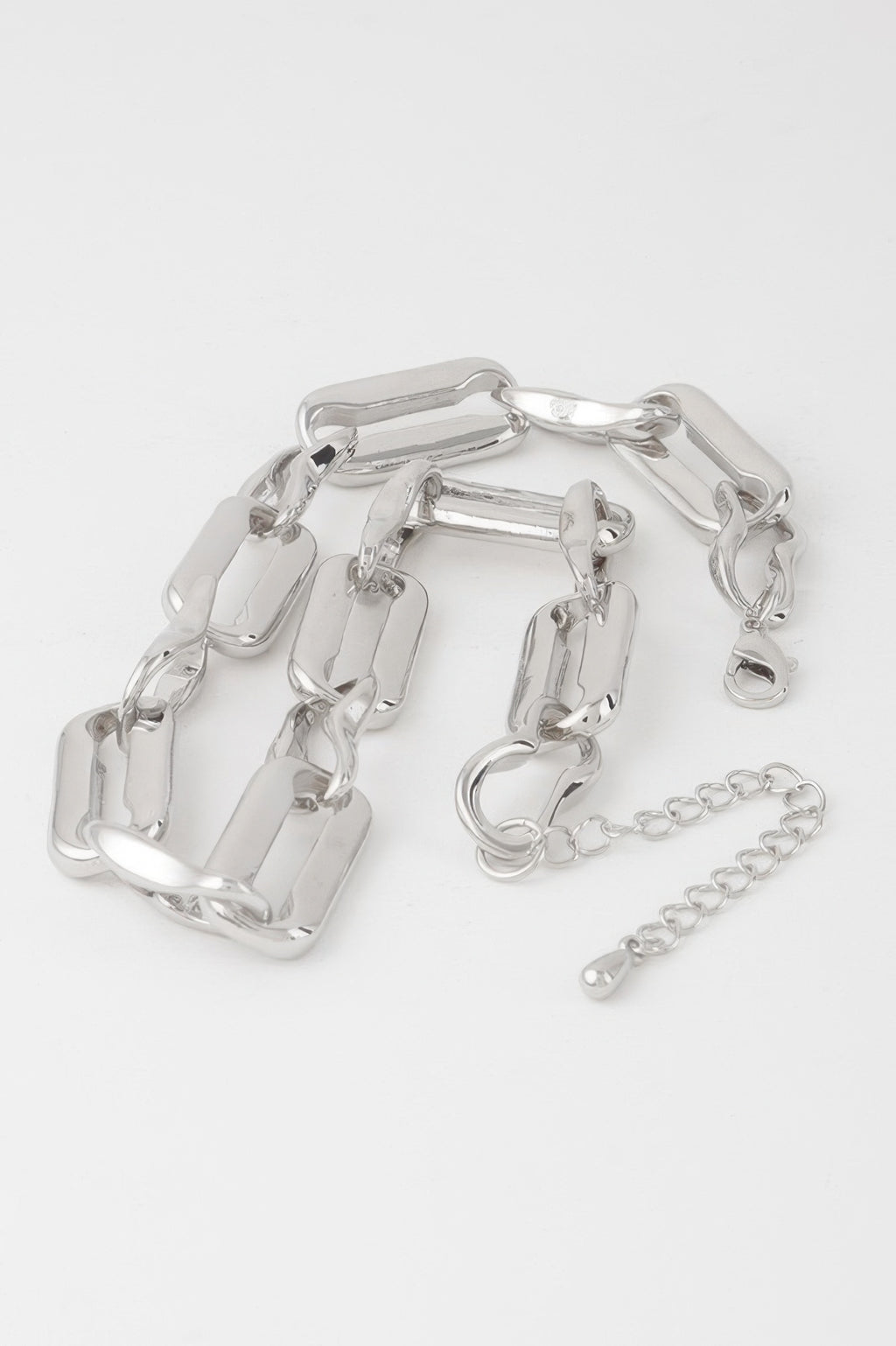 Silver hammered chain necklace links, clasp and extended chain with small end piece