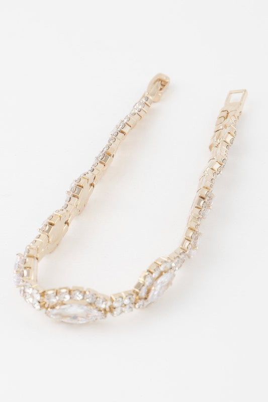 Rhinestone Curb Chain Cuff Bracelet - Tigbul's Variety Fashion Shop