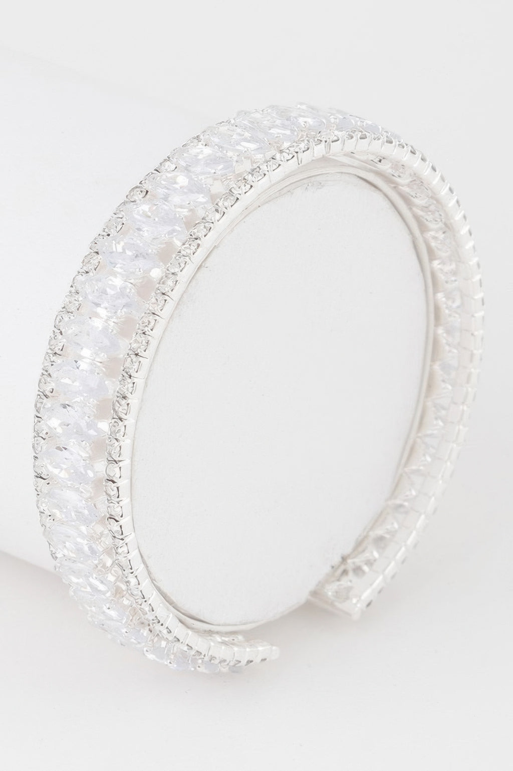 Classic Crystal Bar cuff bracelet, silver-clear stones and textured metal band