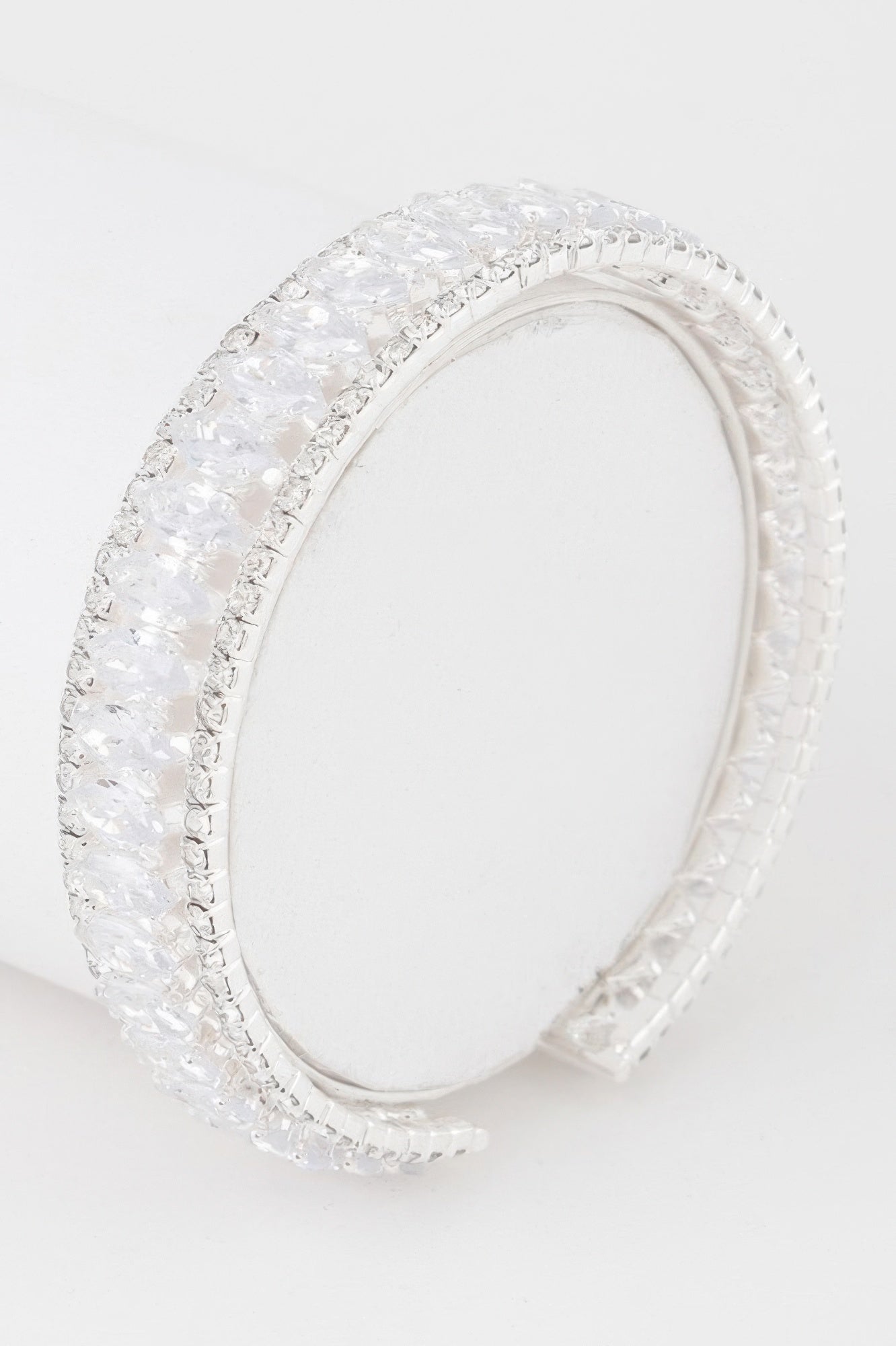 Classic Crystal Bar cuff bracelet, silver-clear stones and textured metal band