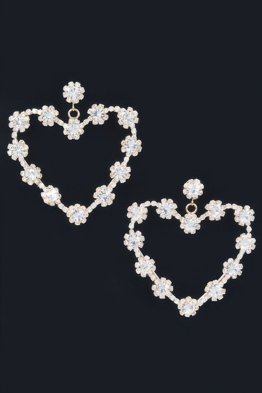 Rhinestone flower heart earrings, gold-tone, pair with pavé floral circle links