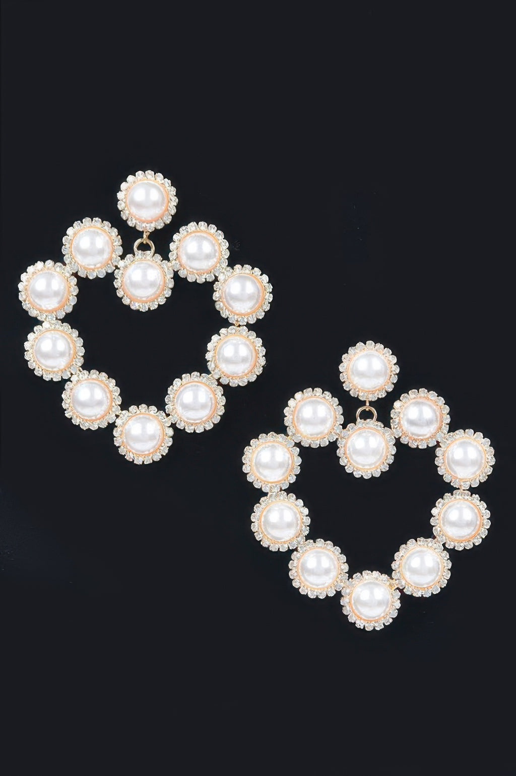 Faux pearl hoop earrings with round faux pearl clusters in gold-tone settings