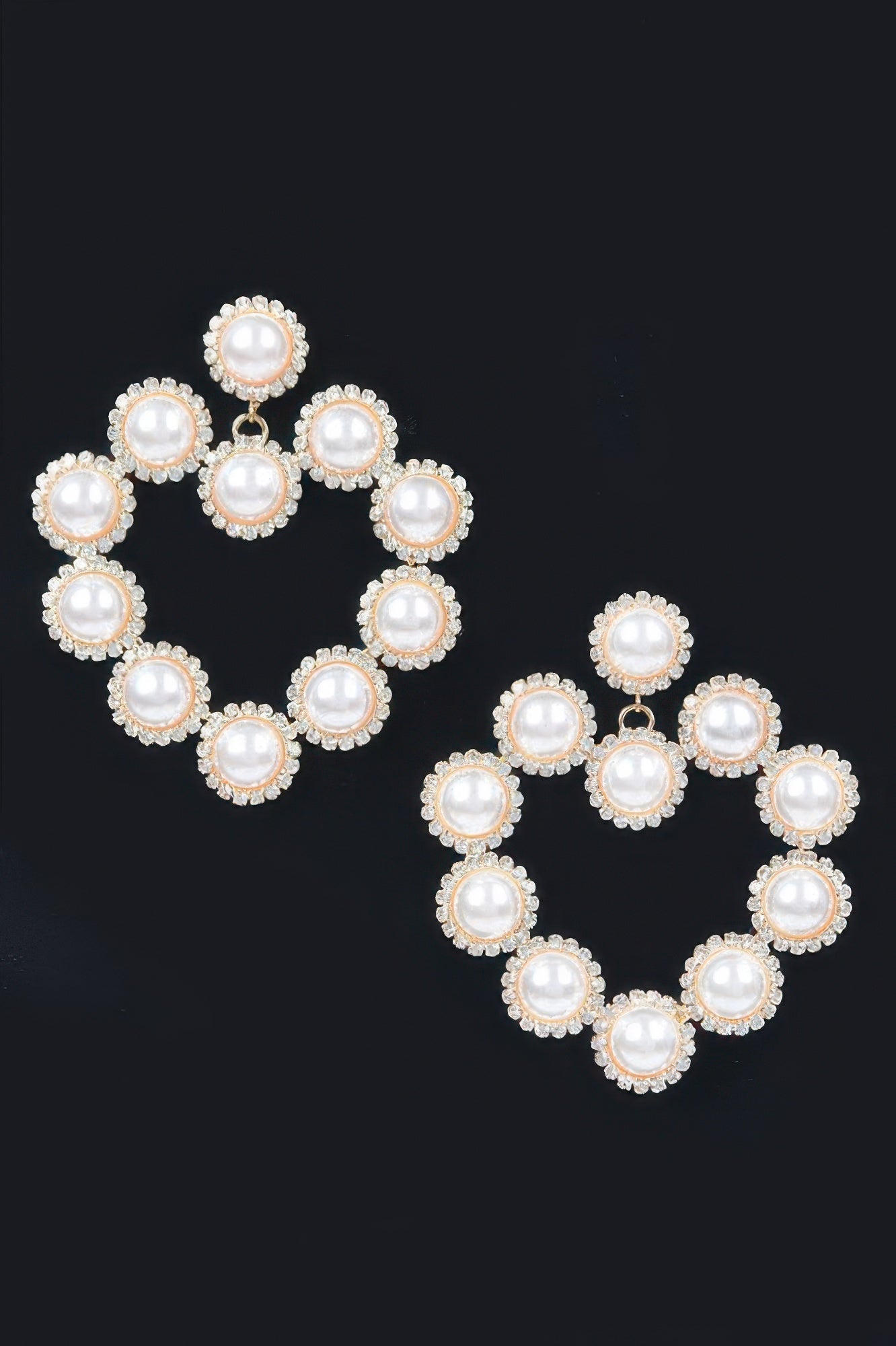 Faux pearl hoop earrings with round faux pearl clusters in gold-tone settings