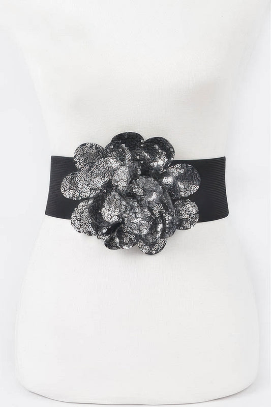 Sequins Flower Elastic Belt - Tigbul's Variety Fashion Shop