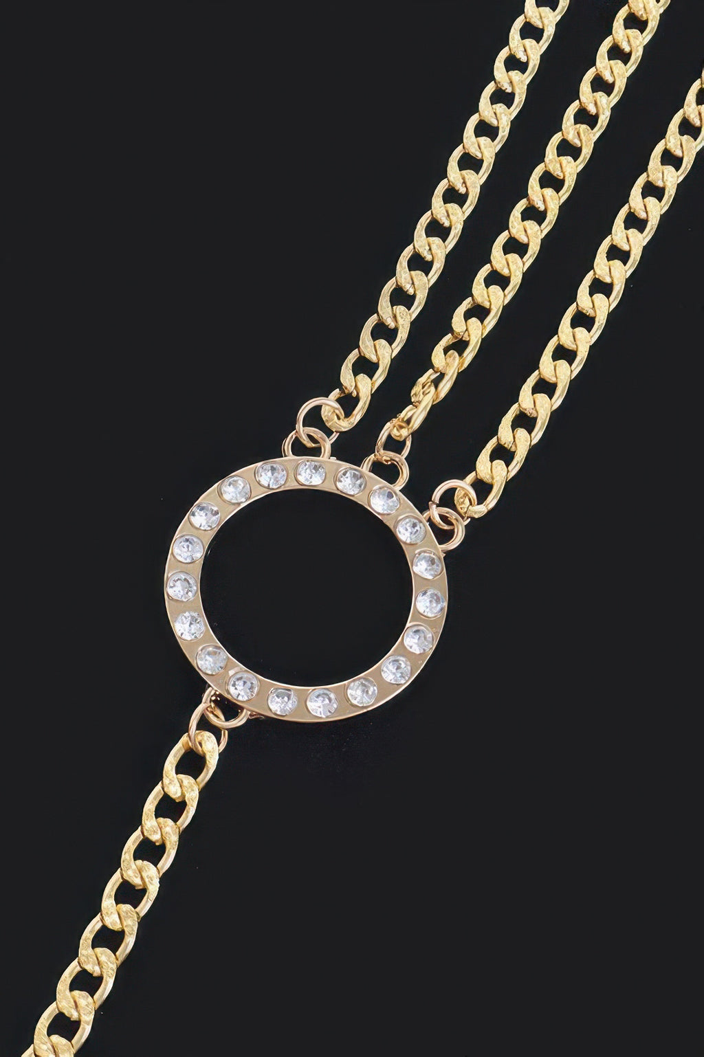 Rhinestone stone-ring charm with gold chain links