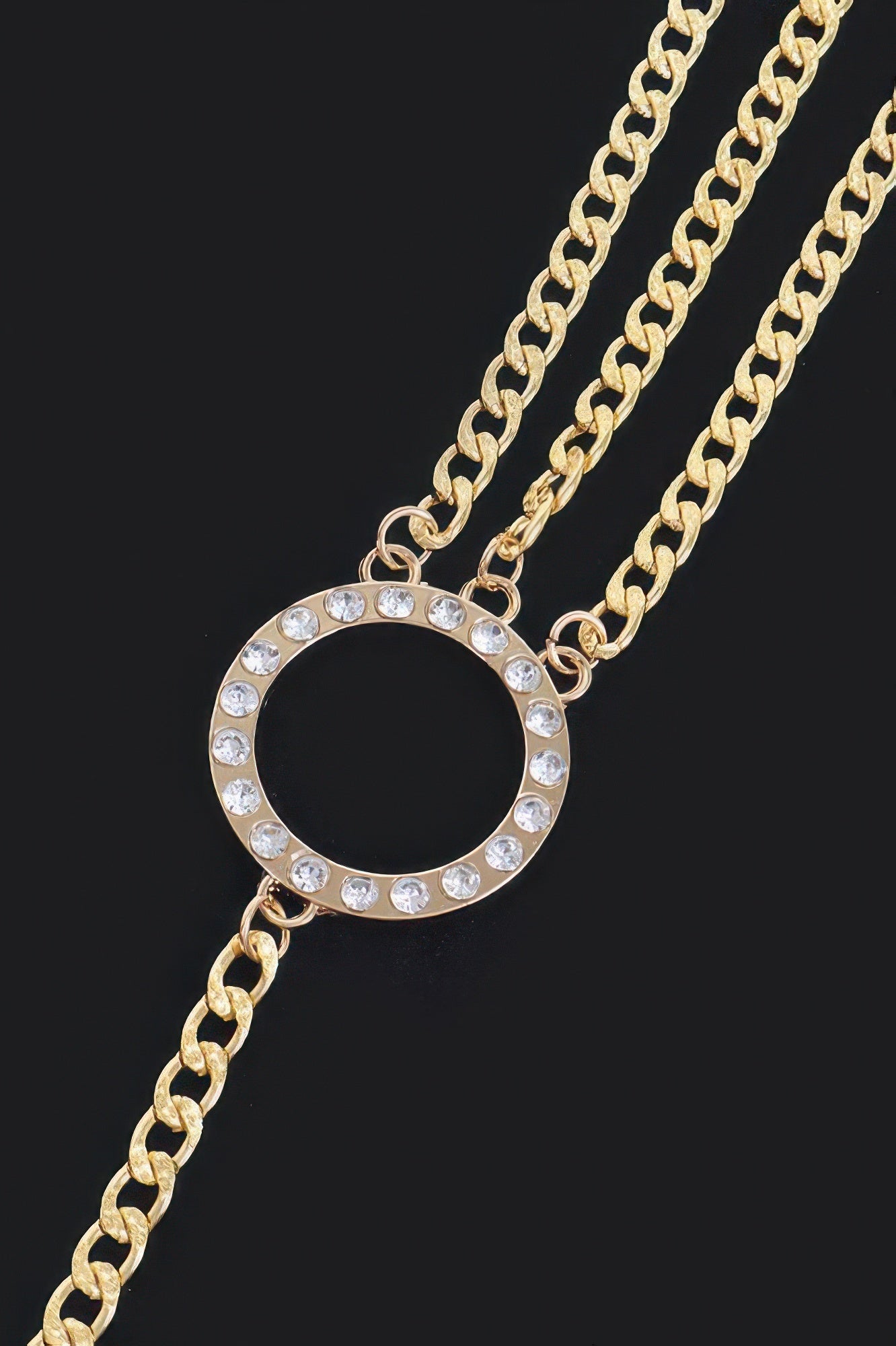 Rhinestone stone-ring charm with gold chain links