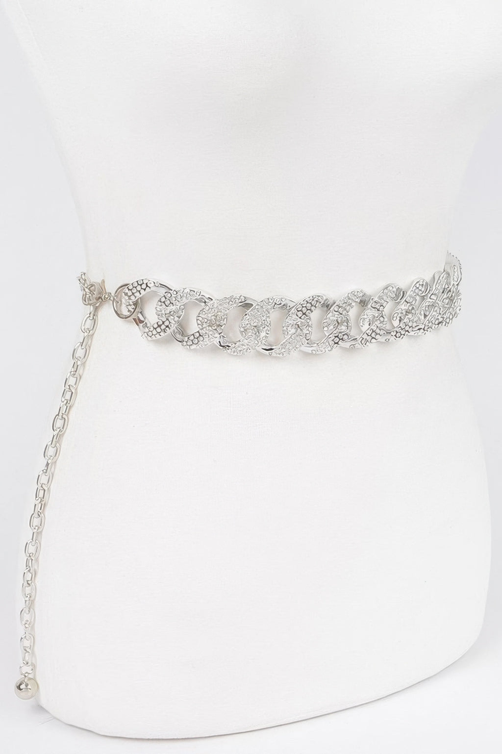 Silberfarbener Rhinestone-Chain-Belt mit Verlängerungskette und Gliederbesatz