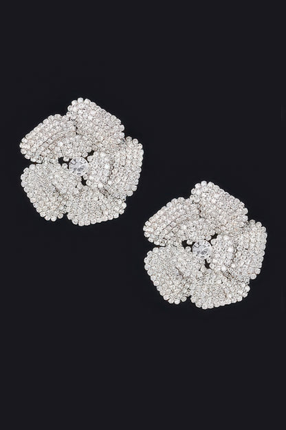 Rhinestone Flower Stud Earrings 1.75" | Tigbuls Variety Fashion
