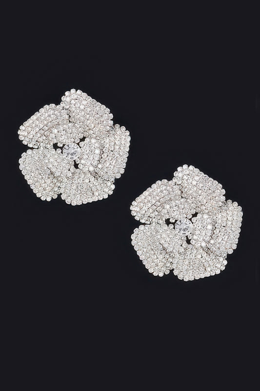 Rhinestone Flower Stud Earrings 1.75" | Tigbuls Variety Fashion