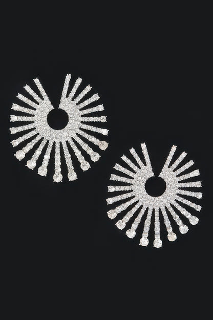 Rhinestone Fan Circle Earrings - Tigbul's Variety Fashion Shop