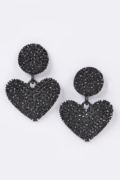 Heart Rhinestone 2" Long Drop Dangle Earrings - Tigbul's Variety Fashion Shop
