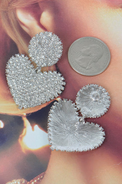 Heart Rhinestone 2" Long Drop Dangle Earrings - Tigbul's Variety Fashion Shop