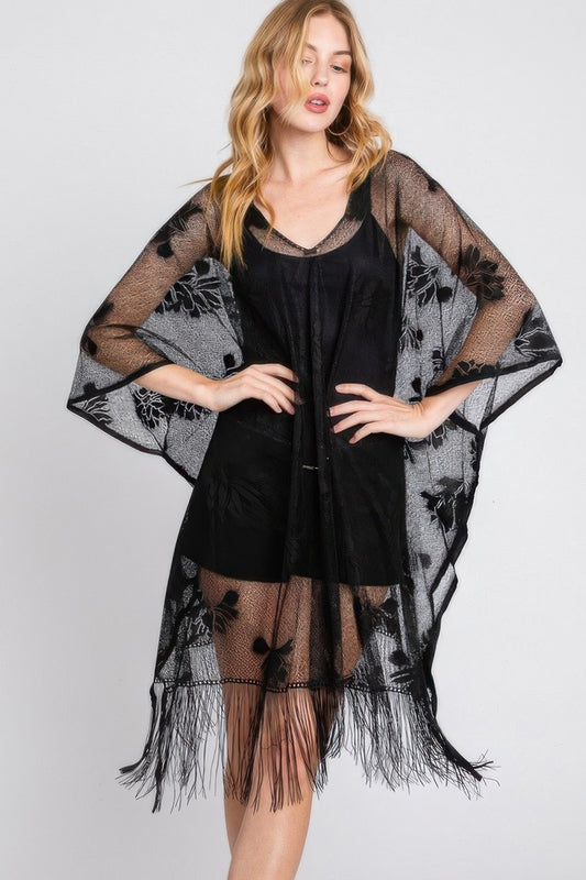 Floral Lace Poncho With Tassel - Tigbul's Variety Fashion Shop