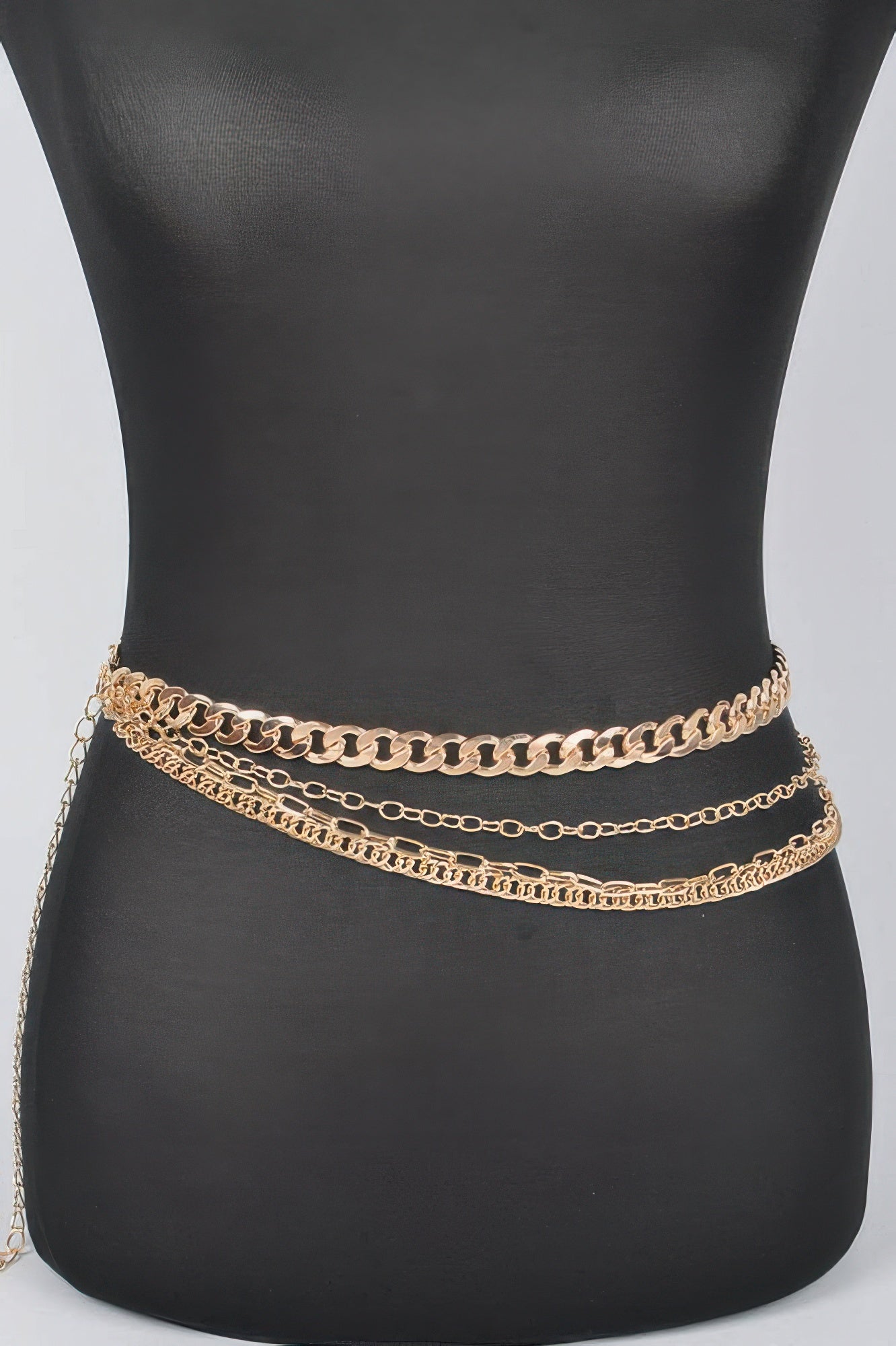 Iconic layer chain belt, gold-tone chain wrap on mannequin waist