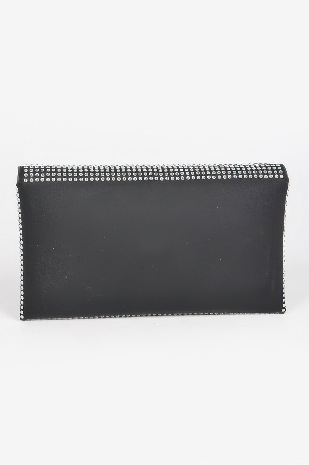 Black Hot Fix Rhinestones Envelope Clutch back, smooth panel with rhinestone trim