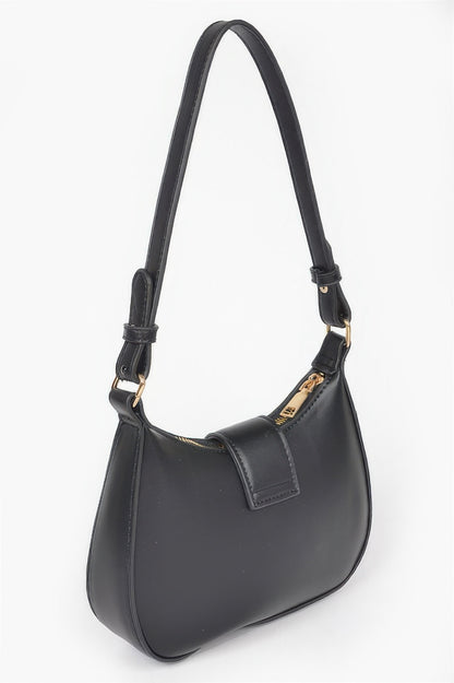Vegan Leather Small Hobo Bag W/metal Ribbon - Tigbul's Variety Fashion Shop
