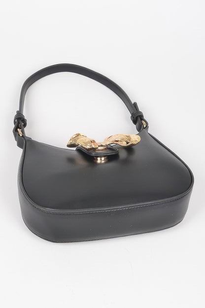Vegan Leather Small Hobo Bag W/metal Ribbon - Tigbul's Variety Fashion Shop