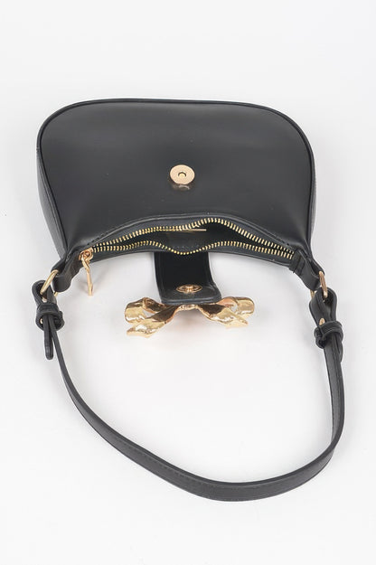 Vegan Leather Small Hobo Bag W/metal Ribbon - Tigbul's Variety Fashion Shop