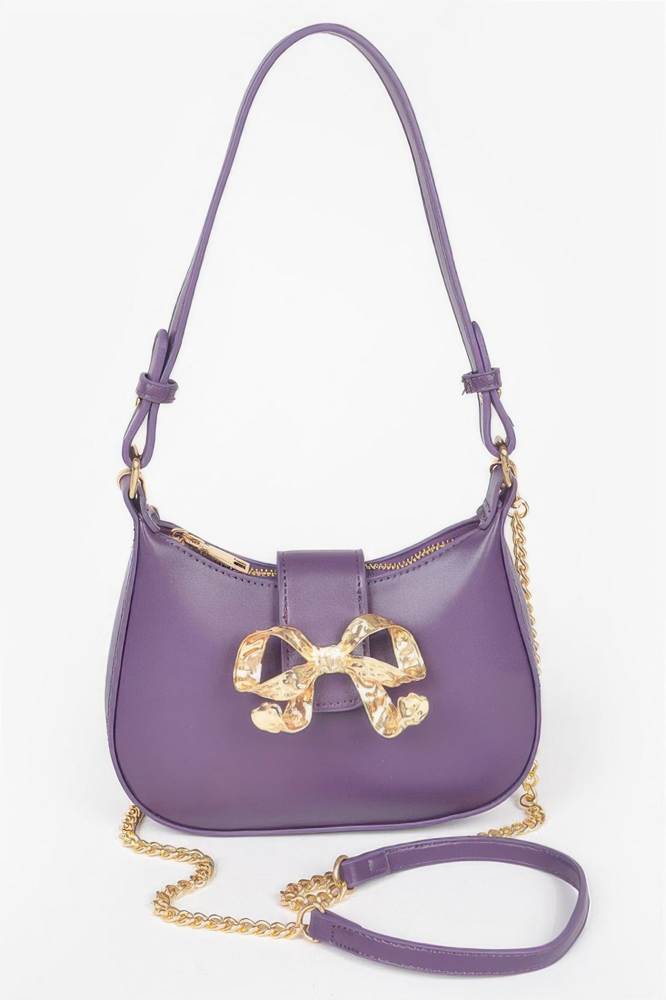 Vegan Leather Small Hobo Bag W/metal Ribbon - Tigbul's Variety Fashion Shop