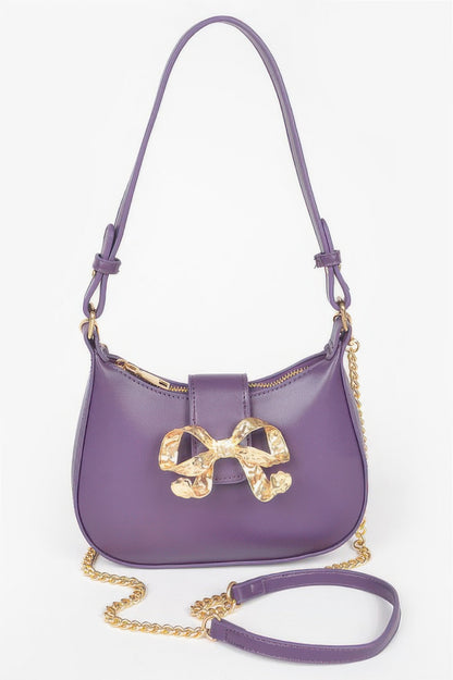Vegan Leather Small Hobo Bag W/metal Ribbon - Tigbul's Variety Fashion Shop