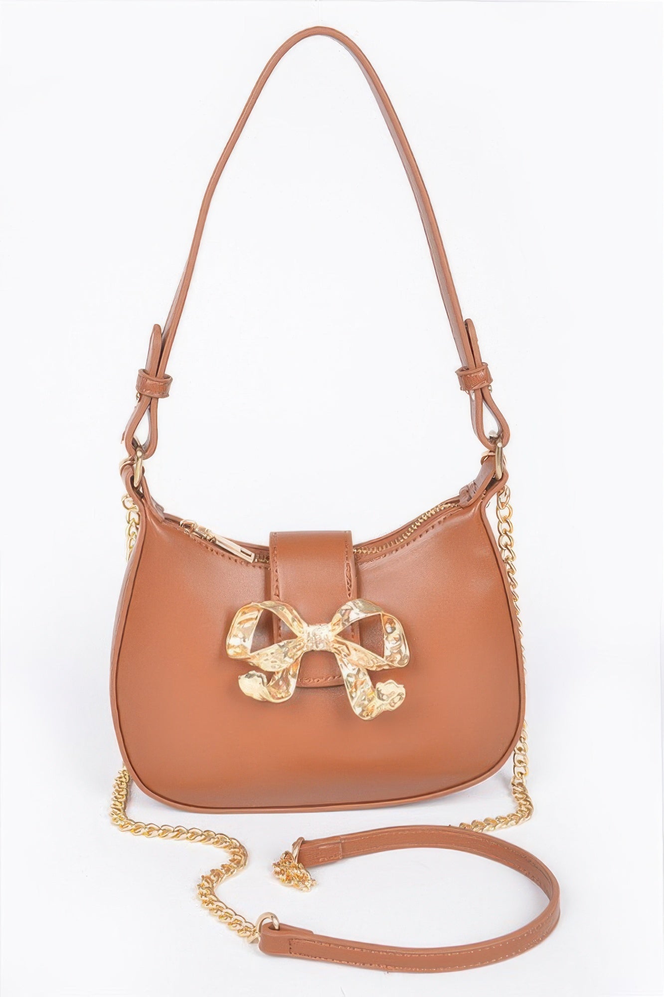 Vegan Leather Small Hobo Bag W/metal Ribbon - Tigbul's Variety Fashion Shop