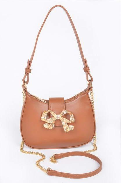 Vegan Leather Small Hobo Bag W/metal Ribbon - Tigbul's Variety Fashion Shop