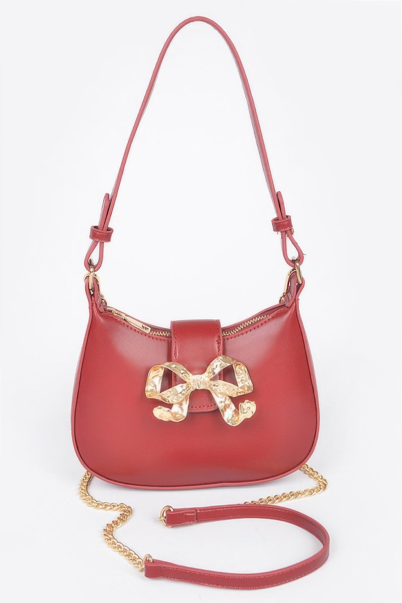 Vegan Leather Small Hobo Bag W/metal Ribbon - Tigbul's Variety Fashion Shop