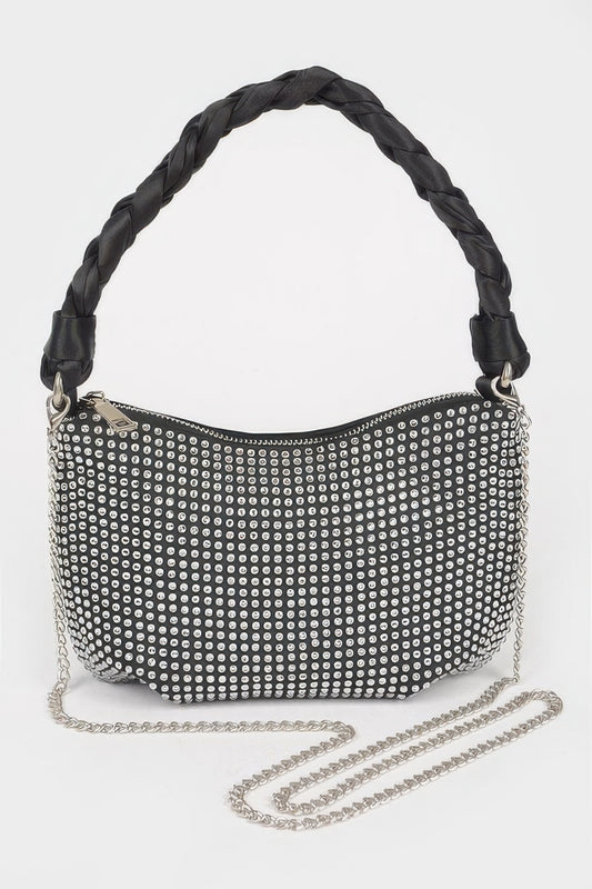 Hot Fix Stone Twisted Handle Small Hobo Bag - Tigbul's Variety Fashion Shop