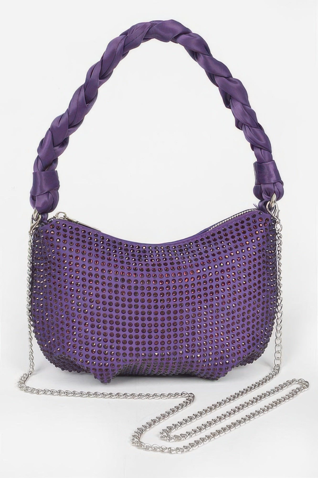 Hot Fix Stone Twisted Handle Small Hobo Bag - Tigbul's Variety Fashion Shop