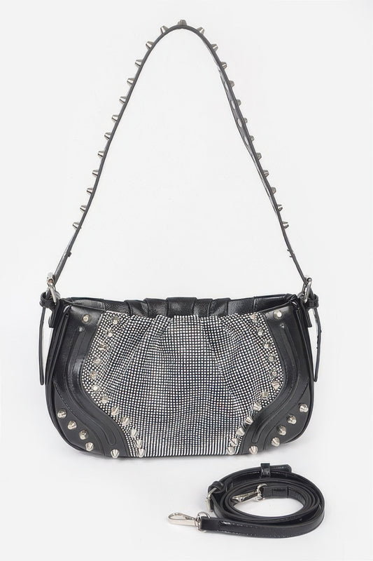 Hot Fix Stones Metal Stud Shoulder Bag - Tigbul's Variety Fashion Shop