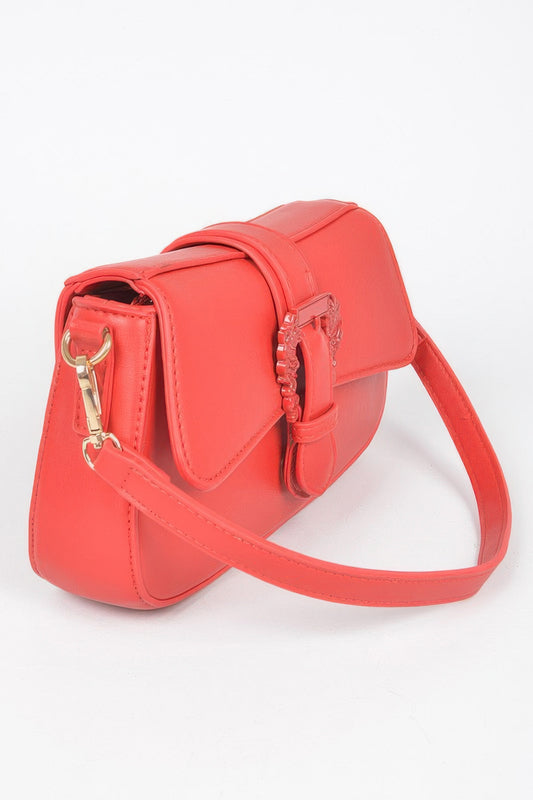 Vegan Metal Buckle Shoulder Bag - Tigbul's Variety Fashion Shop