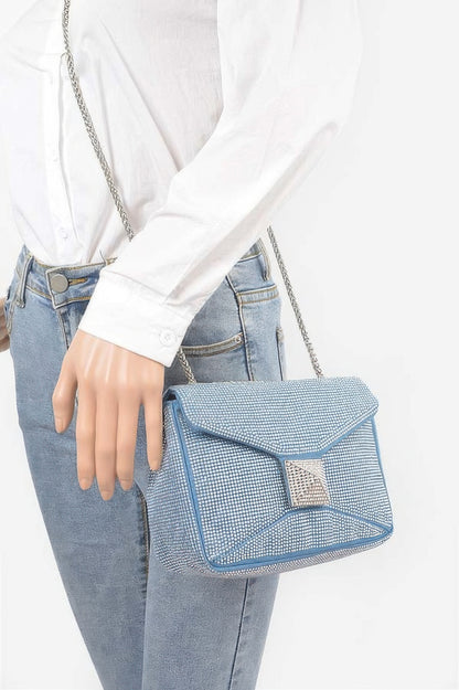 Hot Fix Rhinestone Denim Clutch - Tigbul's Variety Fashion Shop