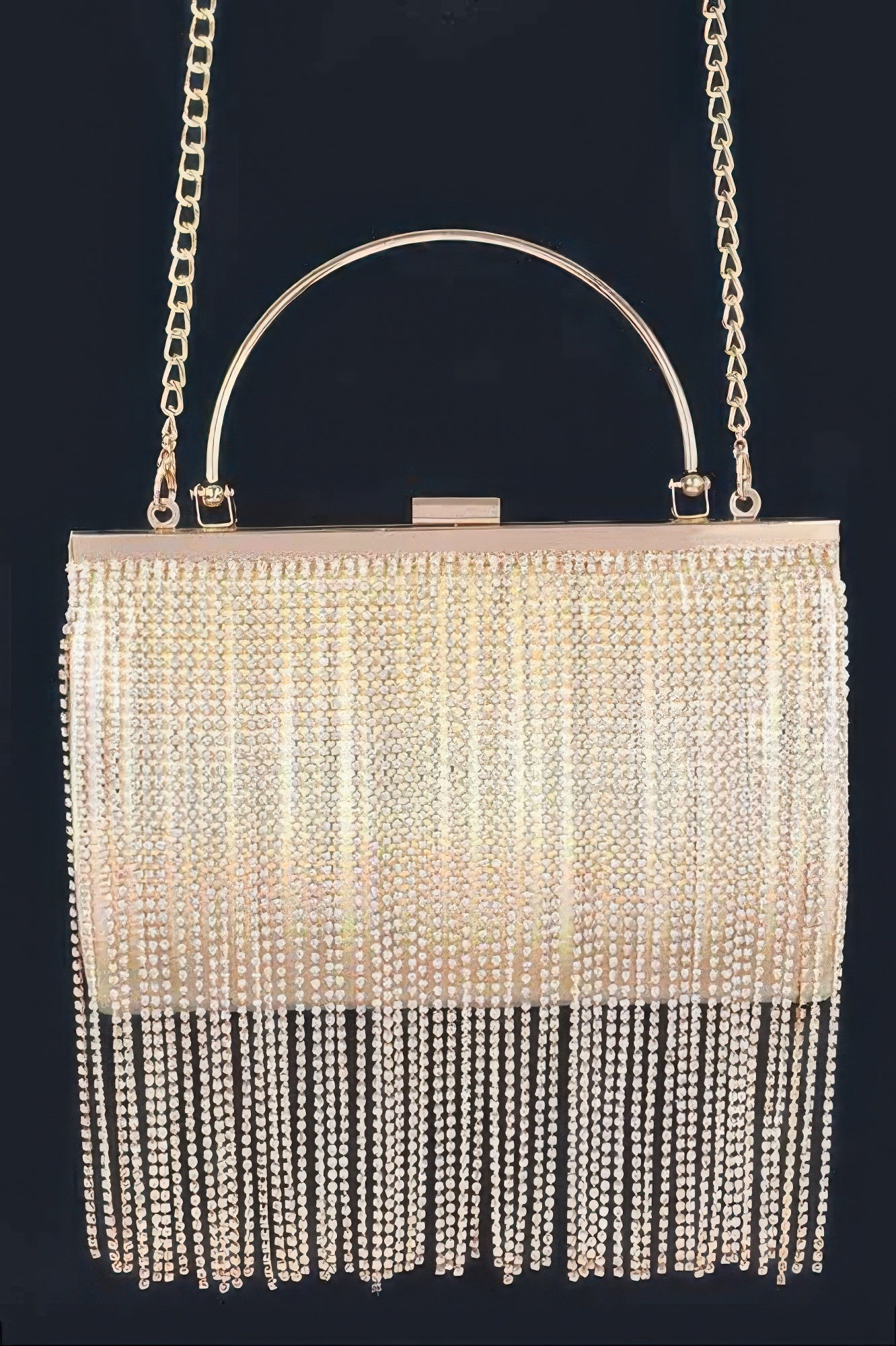 Rhinestone Fringe Metallic Party Clutch - Tigbul's Variety Fashion Shop