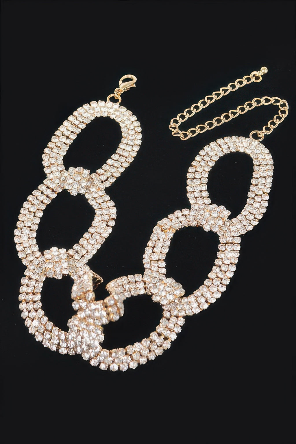 Rhinestone chain choker, gold-toned with interlinked rhinestone cutout ovals