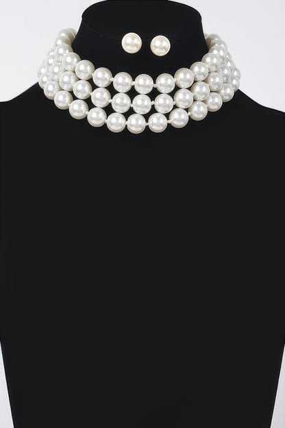 Faux Pearl Necklace W/earring - Tigbul's Variety Fashion Shop
