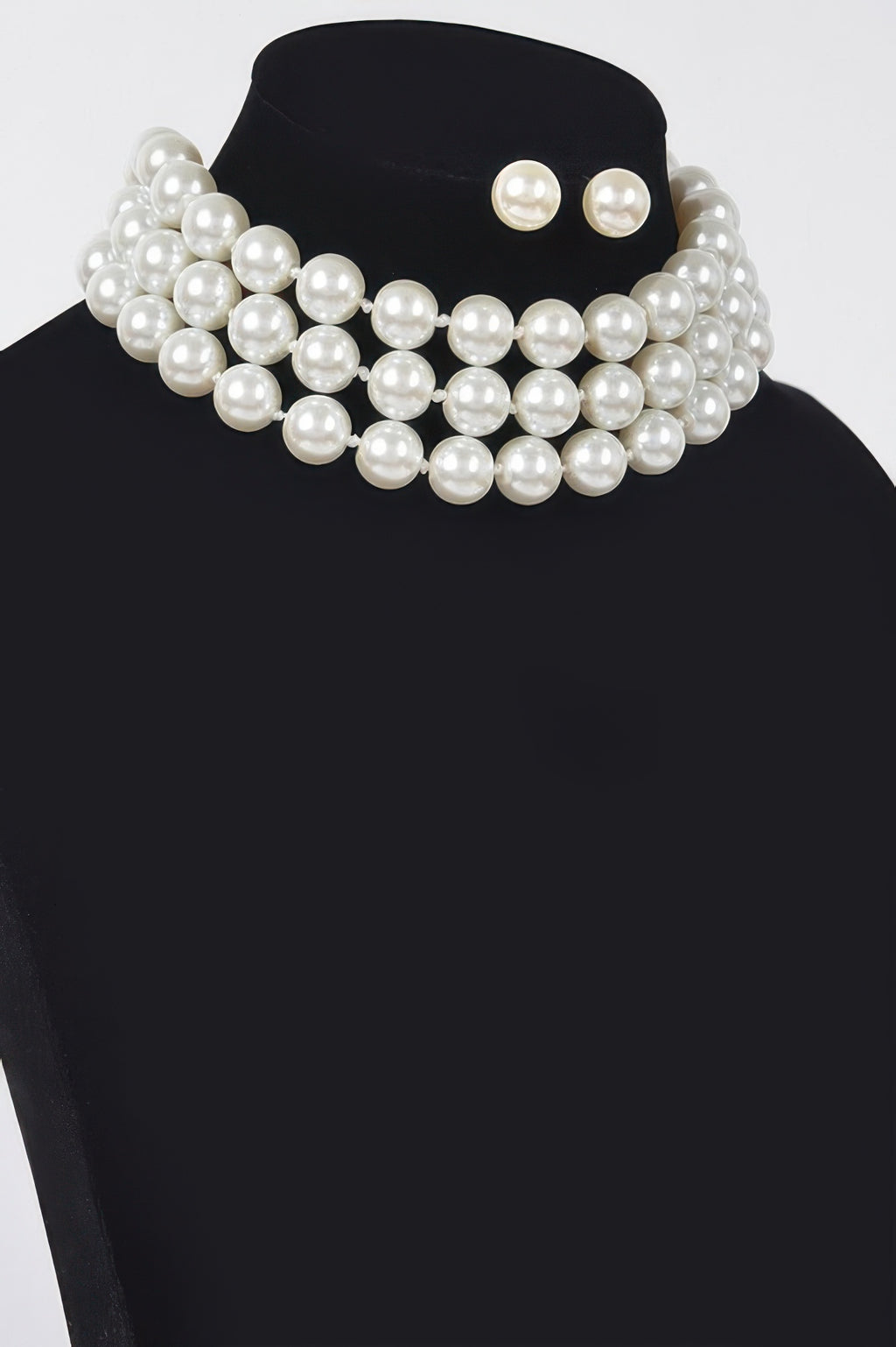 Ivory faux-pearl multi-strand choker necklace with layered round beads