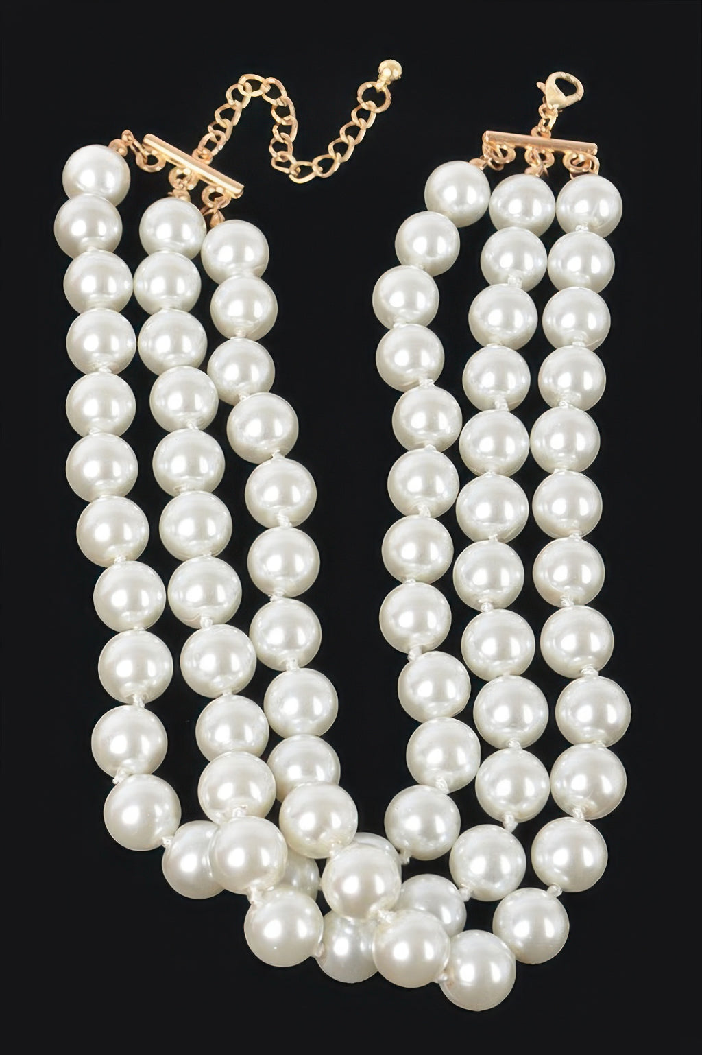 Gold-tone clasp faux-pearl necklace with matching drop earrings of round pearls